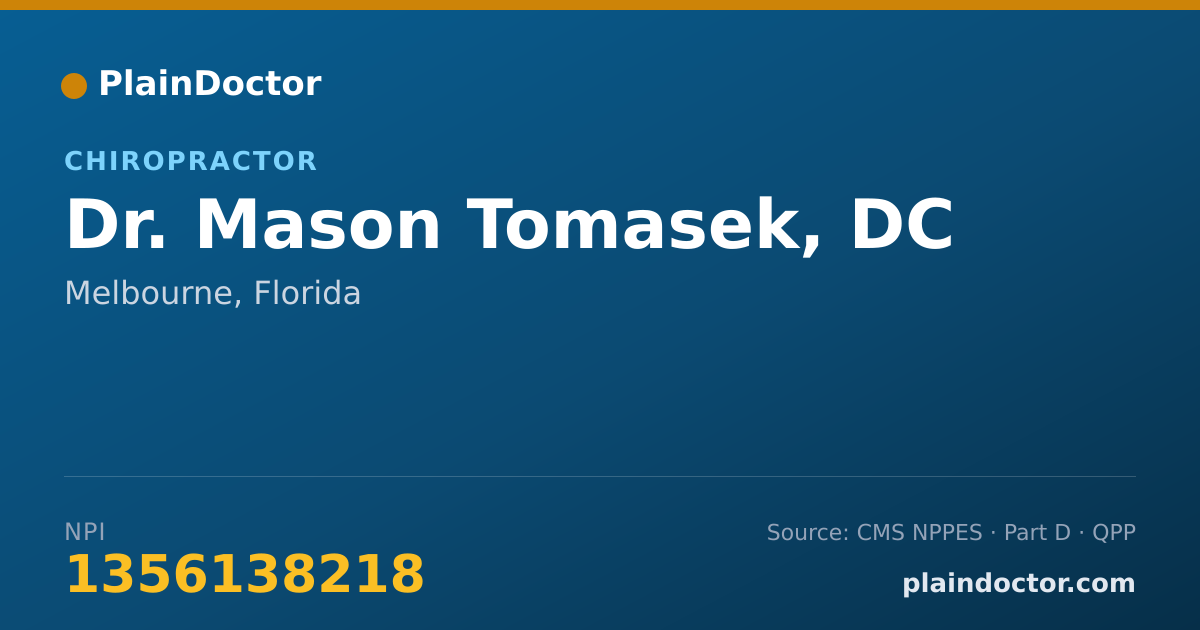 Shareable card for Mason Tomasek, DC - Chiropractor, Melbourne, FL