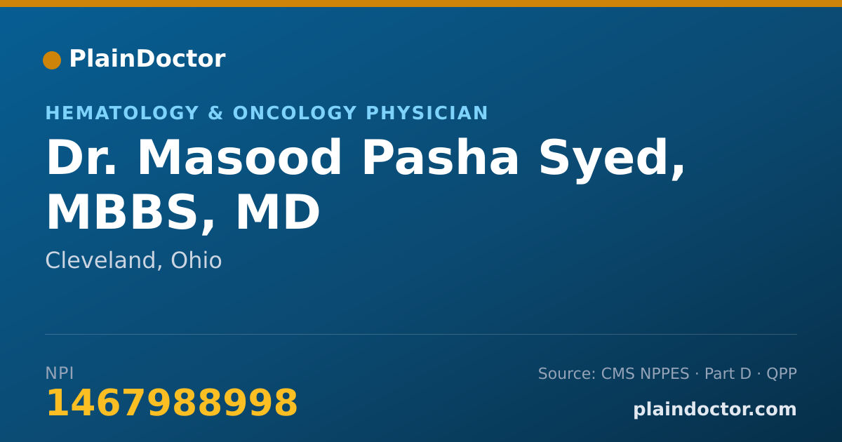 Shareable card for Masood Pasha Syed, MBBS, MD - Hematology & Oncology Physician, Cleveland, OH