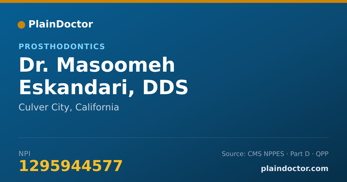 Shareable card for Masoomeh Eskandari, DDS - Prosthodontics, Culver City, CA