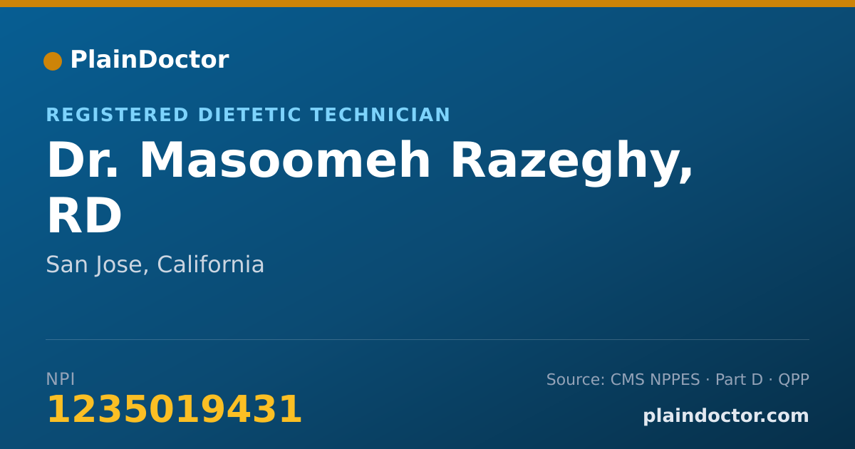 Shareable card for Masoomeh Razeghy, RD - Registered Dietetic Technician, San Jose, CA