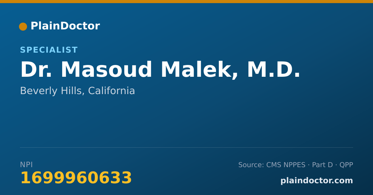Shareable card for Masoud Malek, M.D. - Specialist, Beverly Hills, CA
