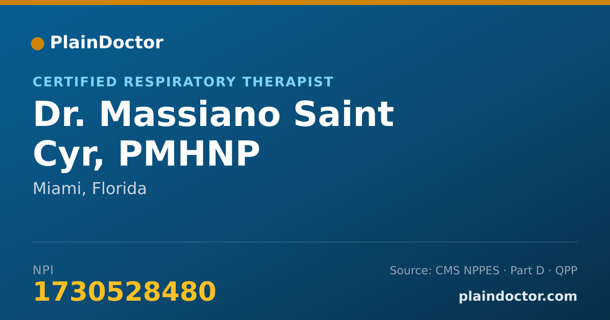 Shareable card for Massiano Saint Cyr, PMHNP - Certified Respiratory Therapist, Miami, FL