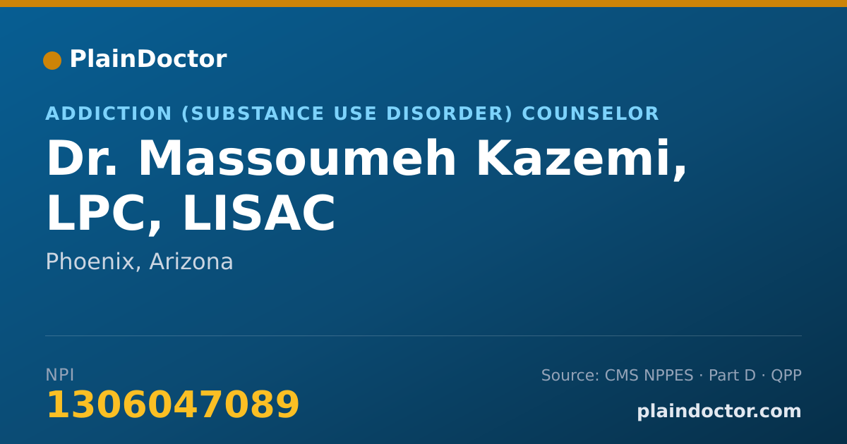 Shareable card for Massoumeh Kazemi, LPC, LISAC - Addiction (Substance Use Disorder) Counselor, Phoenix, AZ