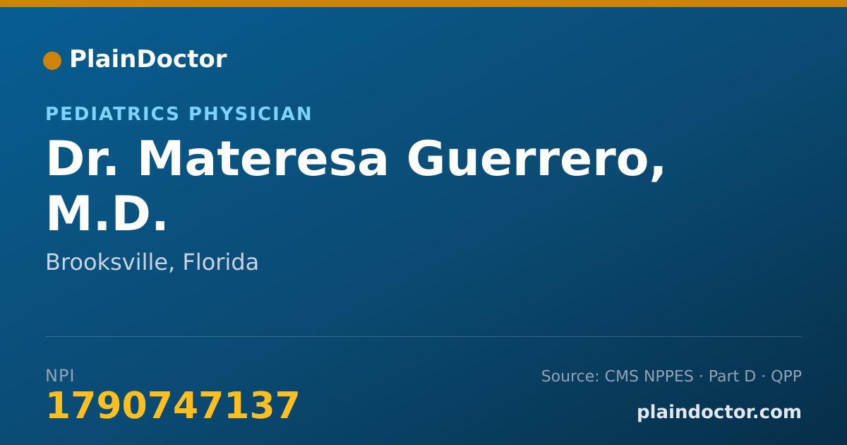 Shareable card for Materesa Guerrero, M.D. - Pediatrics Physician, Brooksville, FL