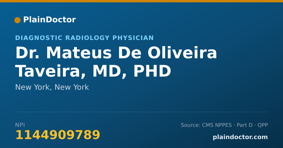 Shareable card for Mateus De Oliveira Taveira, MD, PHD - Diagnostic Radiology Physician, New York, NY