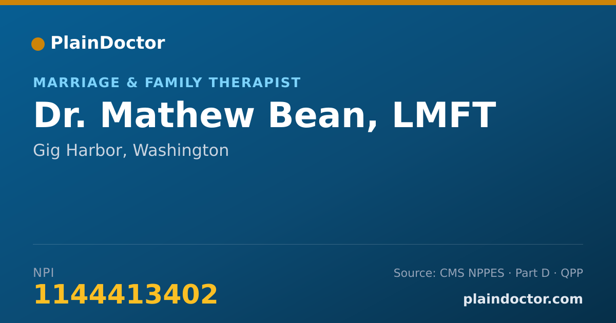 Shareable card for Mathew Bean, LMFT - Marriage & Family Therapist, Gig Harbor, WA