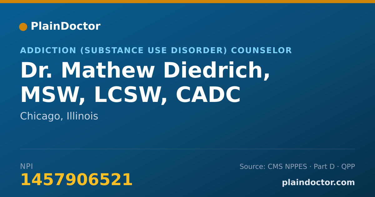 Shareable card for Mathew Diedrich, MSW, LCSW, CADC - Addiction (Substance Use Disorder) Counselor, Chicago, IL