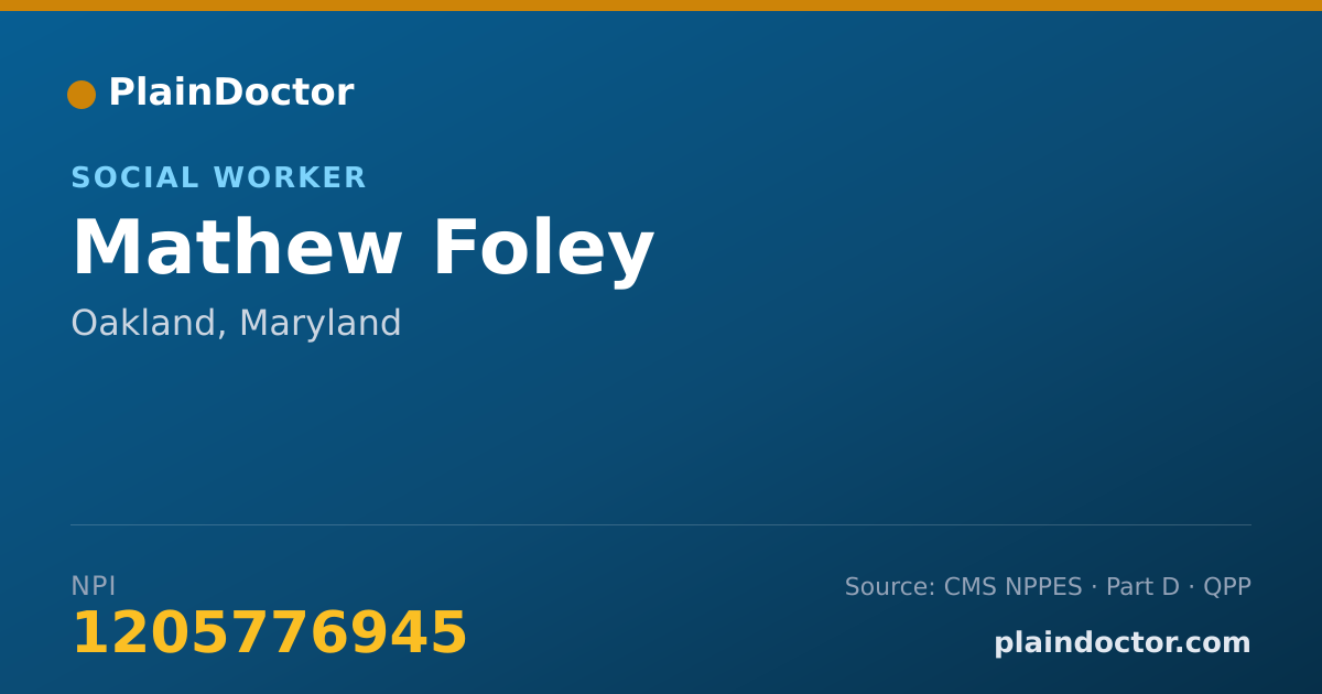 Shareable card for Mathew Foley - Social Worker, Oakland, MD