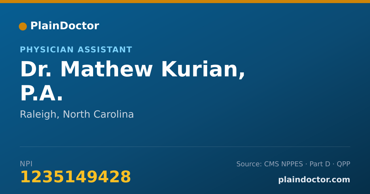 Shareable card for Mathew Kurian, P.A. - Physician Assistant, Raleigh, NC