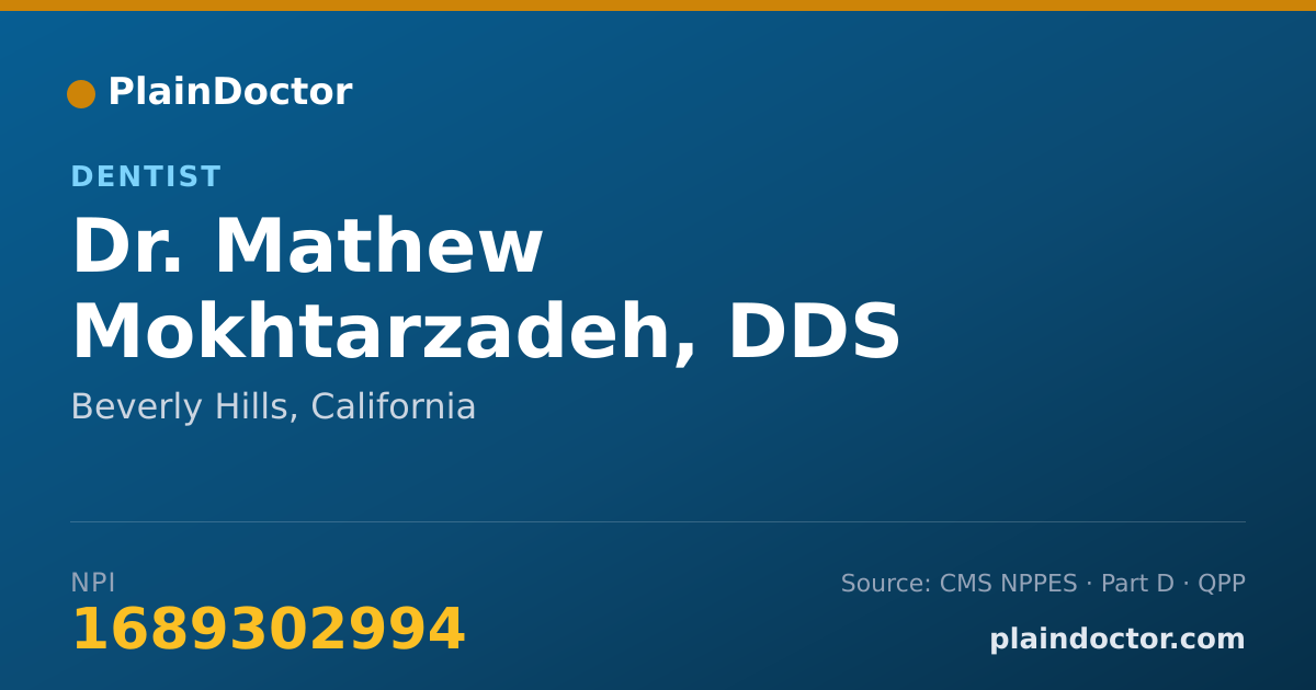 Shareable card for Mathew Mokhtarzadeh, DDS - Dentist, Beverly Hills, CA