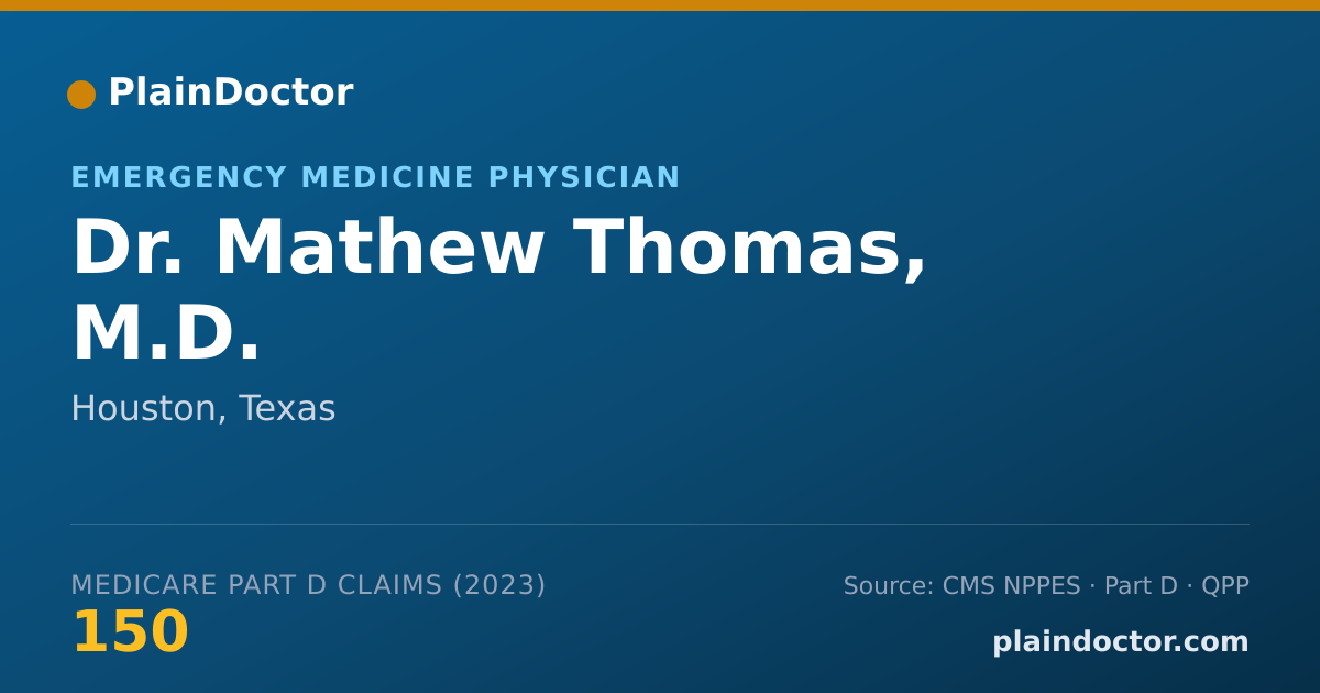 Shareable card for Mathew Thomas, M.D. - Emergency Medicine Physician, Houston, TX