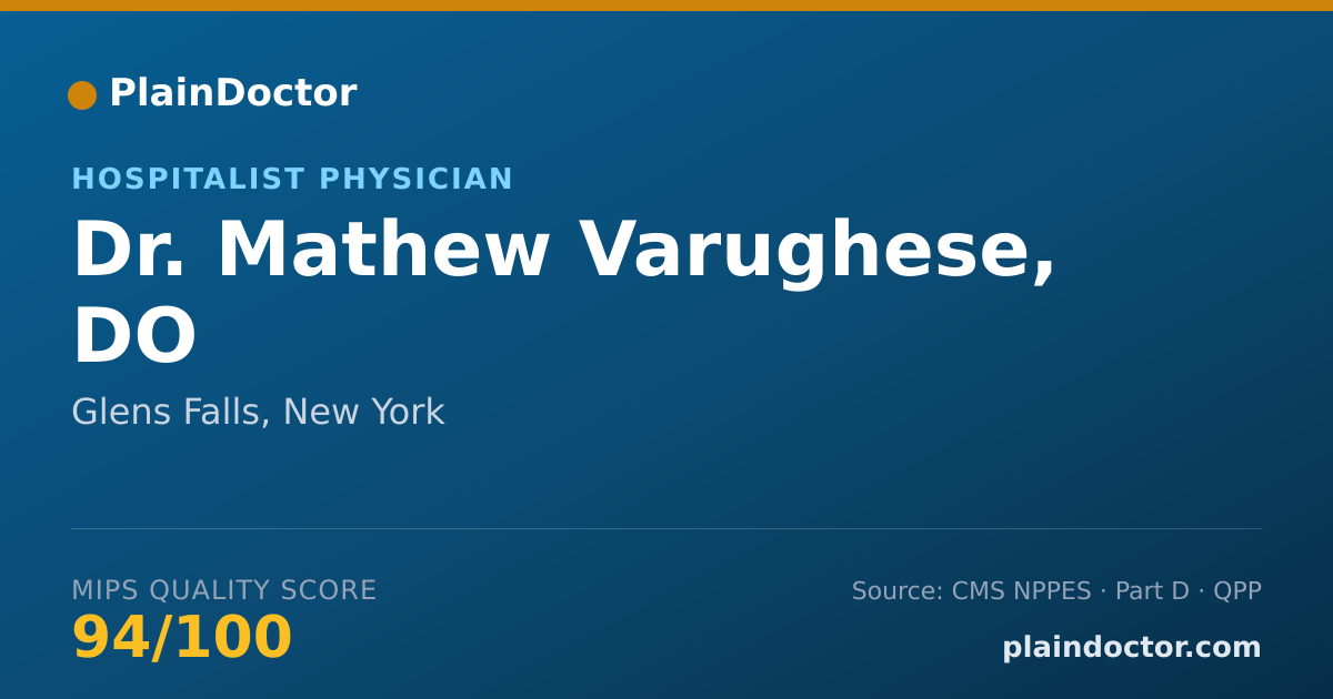 Shareable card for Mathew Varughese, DO - Hospitalist Physician, Glens Falls, NY