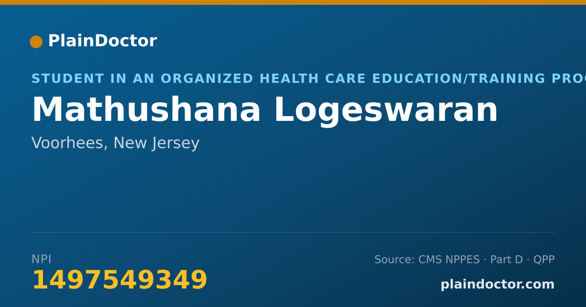 Shareable card for Mathushana Logeswaran - Student in an Organized Health Care Education/Training Program, Voorhees, NJ