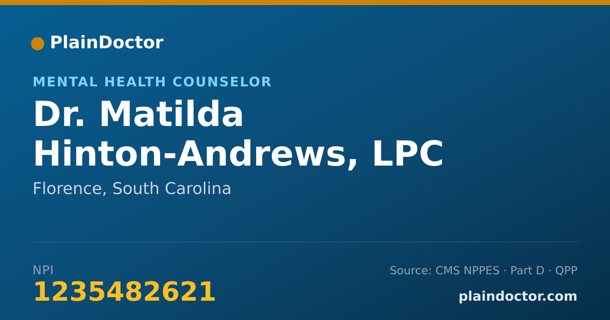 Shareable card for Matilda Hinton-Andrews, LPC - Mental Health Counselor, Florence, SC