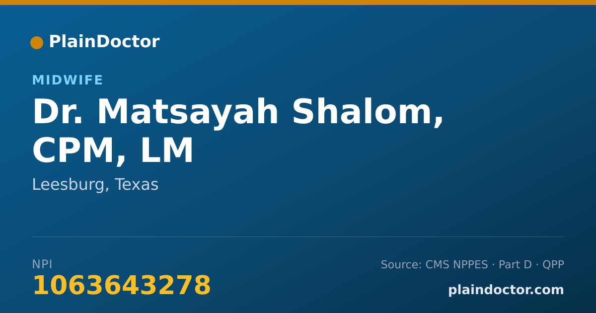 Shareable card for Matsayah Shalom, CPM, LM - Midwife, Leesburg, TX