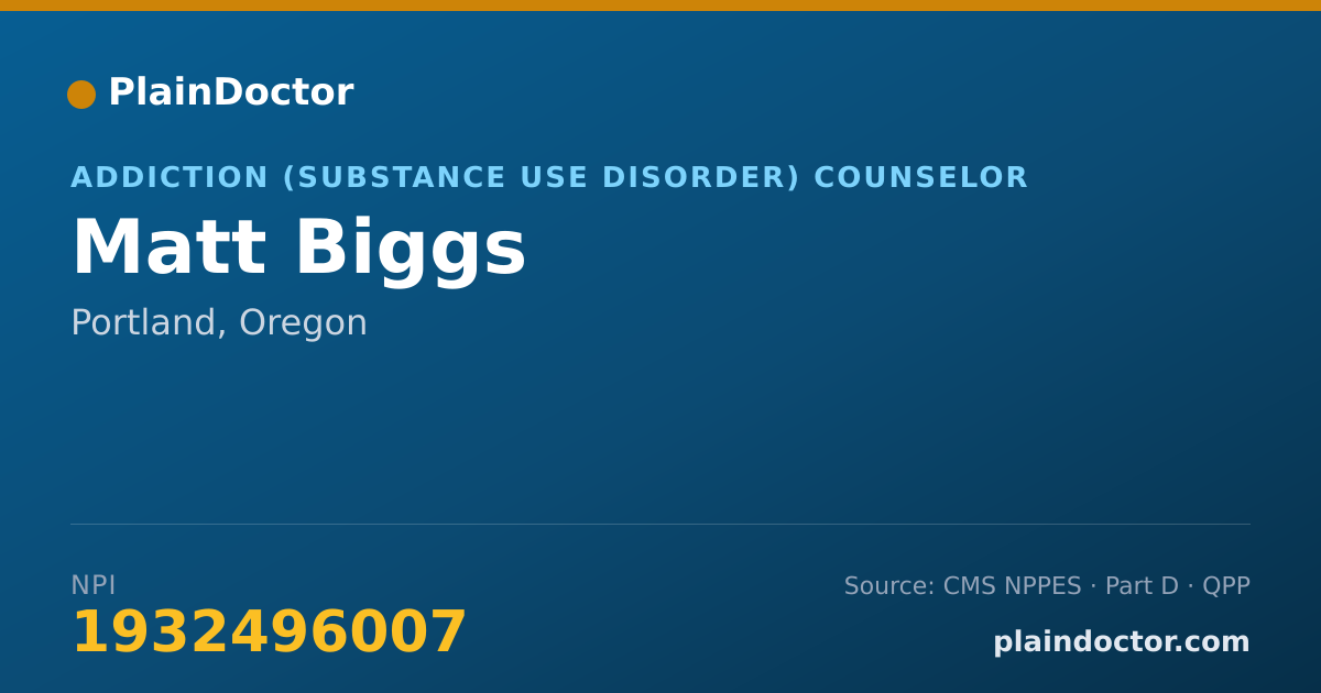 Shareable card for Matt Biggs - Addiction (Substance Use Disorder) Counselor, Portland, OR