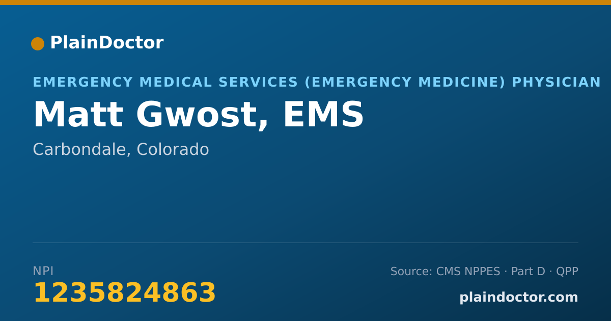 Shareable card for Matt Gwost, EMS - Emergency Medical Services (Emergency Medicine) Physician, Carbondale, CO