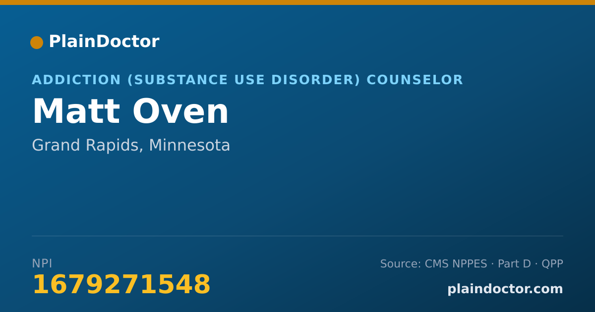 Shareable card for Matt Oven - Addiction (Substance Use Disorder) Counselor, Grand Rapids, MN