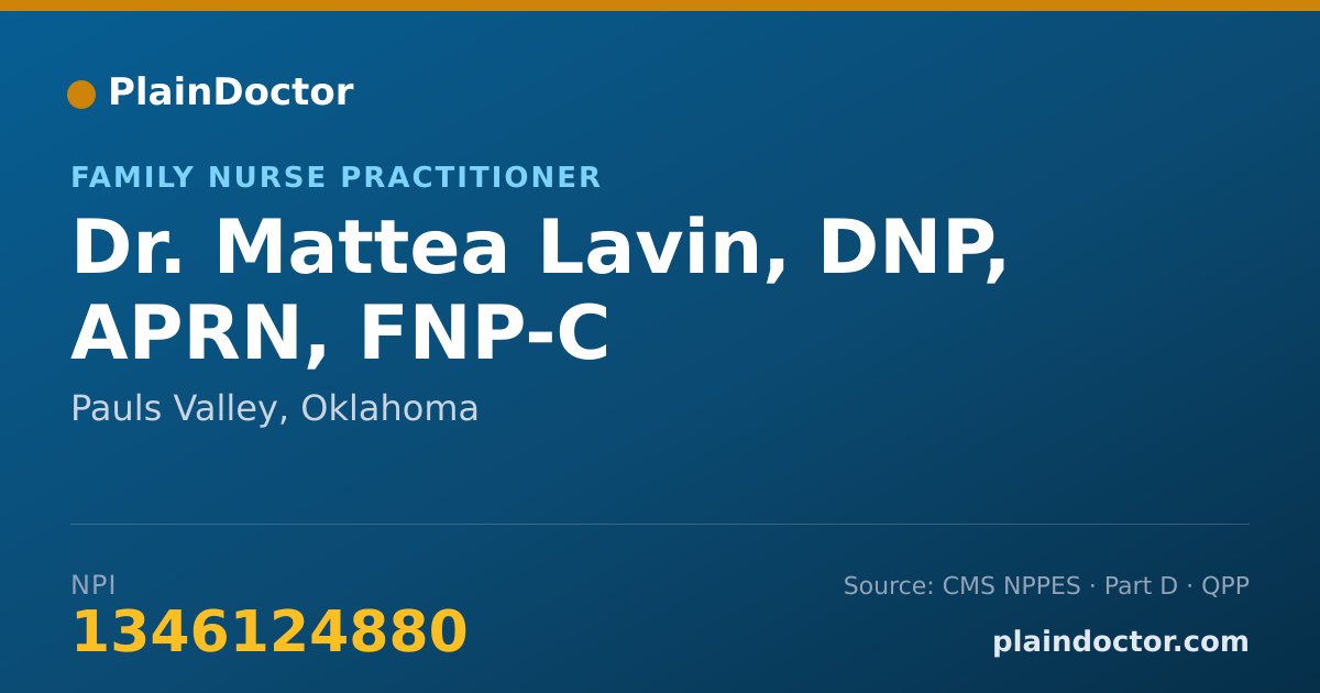 Shareable card for Mattea Lavin, DNP, APRN, FNP-C - Family Nurse Practitioner, Pauls Valley, OK