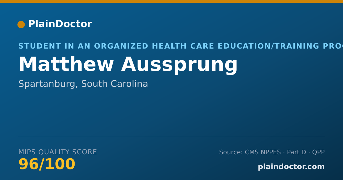 Shareable card for Matthew Aussprung - Student in an Organized Health Care Education/Training Program, Spartanburg, SC