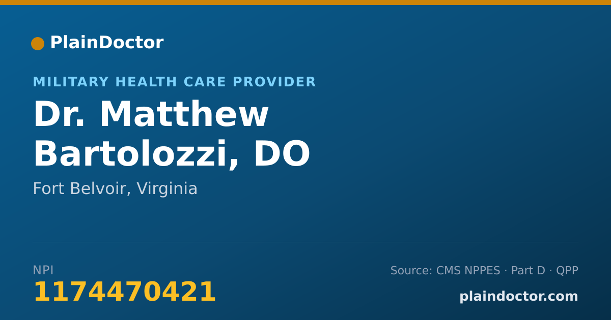 Shareable card for Matthew Bartolozzi, DO - Military Health Care Provider, Fort Belvoir, VA