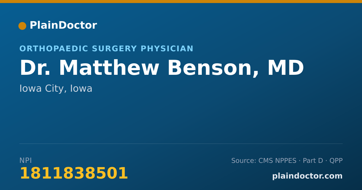 Shareable card for Matthew Benson, MD - Orthopaedic Surgery Physician, Iowa City, IA