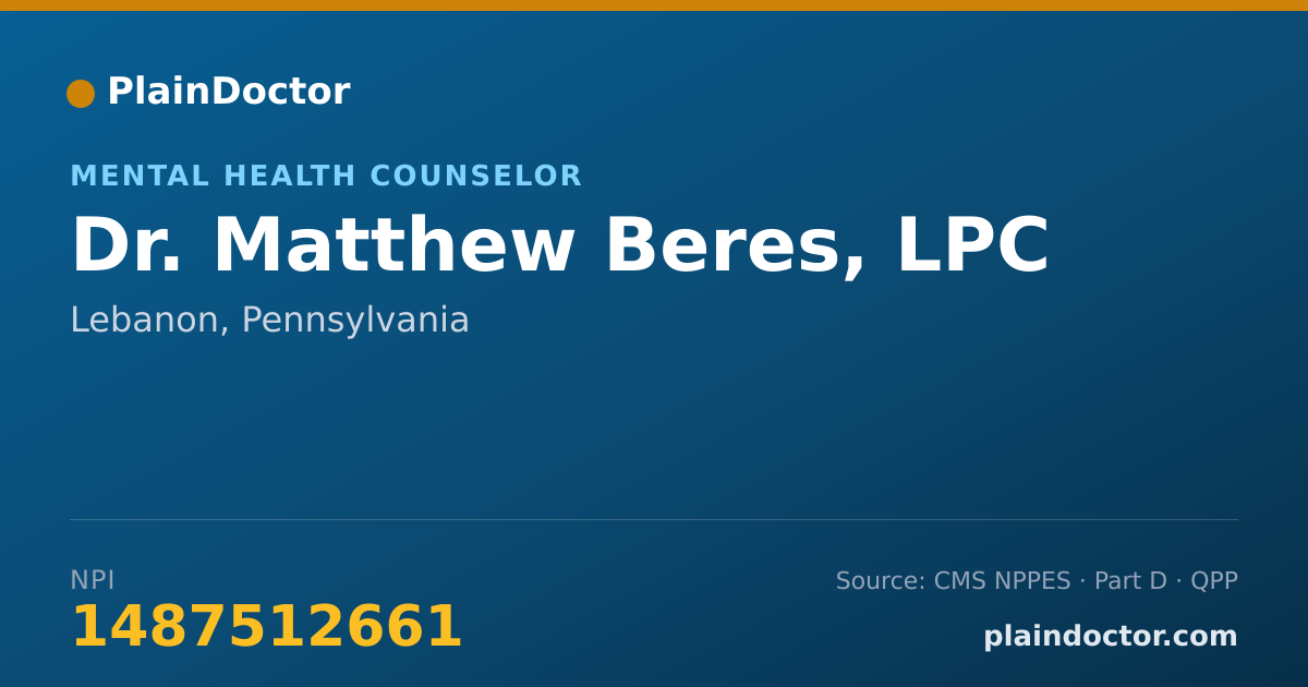 Shareable card for Matthew Beres, LPC - Mental Health Counselor, Lebanon, PA
