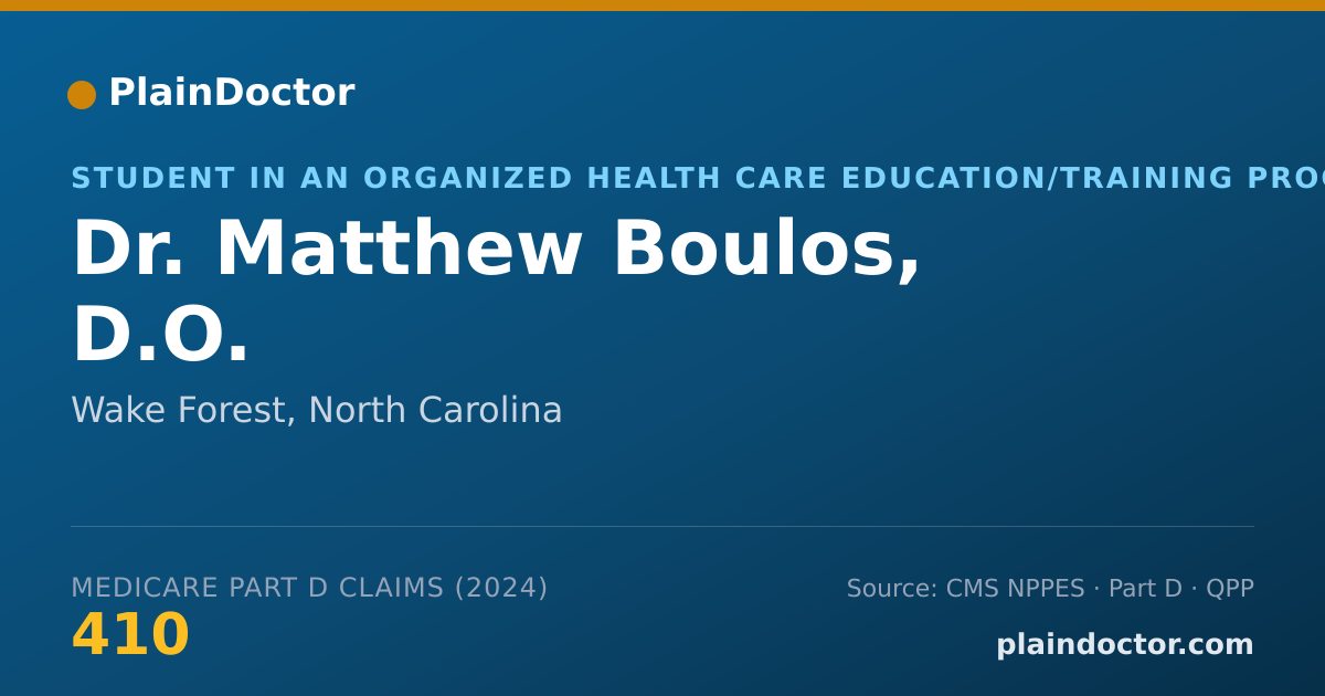 Shareable card for Matthew Boulos, D.O. - Student in an Organized Health Care Education/Training Program, Wake Forest, NC