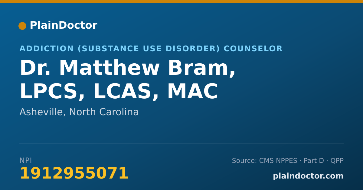 Shareable card for Matthew Bram, LPCS, LCAS, MAC - Addiction (Substance Use Disorder) Counselor, Asheville, NC