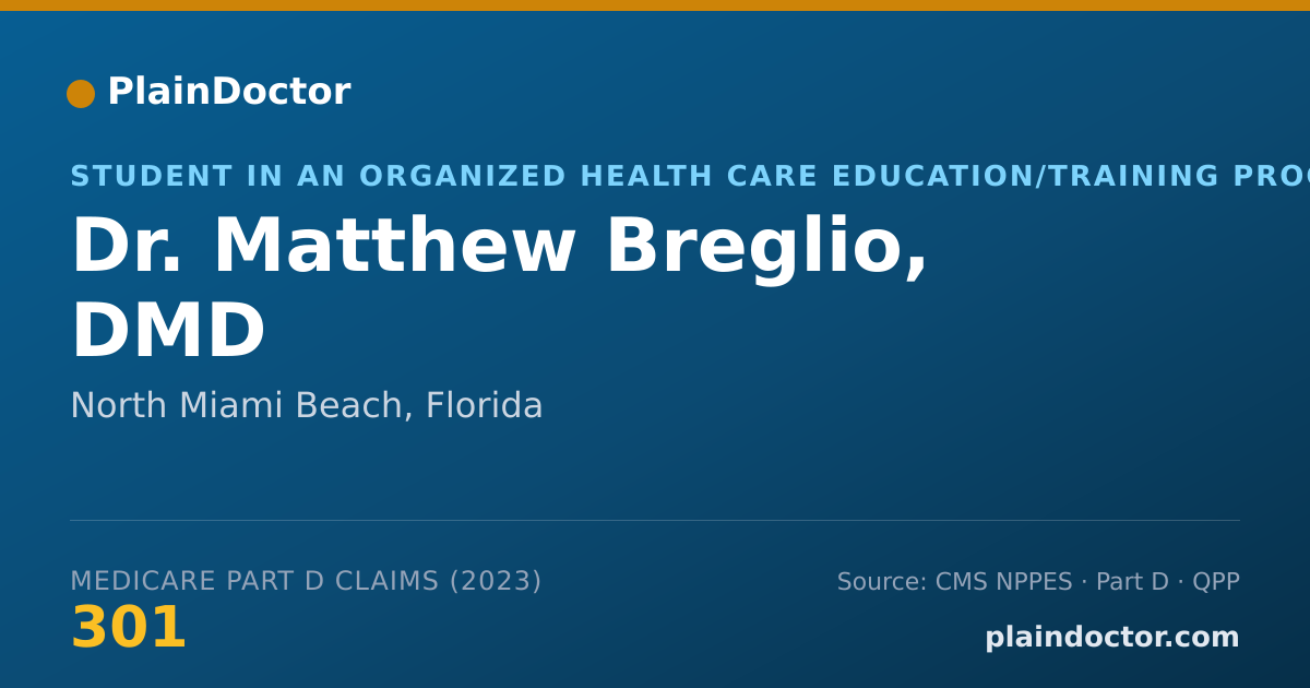 Shareable card for Matthew Breglio, DMD - Student in an Organized Health Care Education/Training Program, North Miami Beach, FL