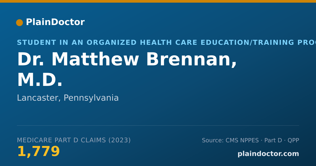 Shareable card for Matthew Brennan, M.D. - Student in an Organized Health Care Education/Training Program, Lancaster, PA