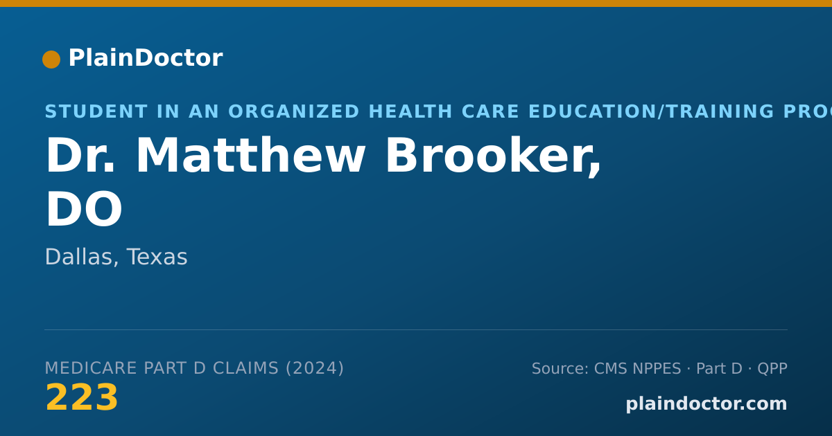 Shareable card for Matthew Brooker, DO - Student in an Organized Health Care Education/Training Program, Dallas, TX