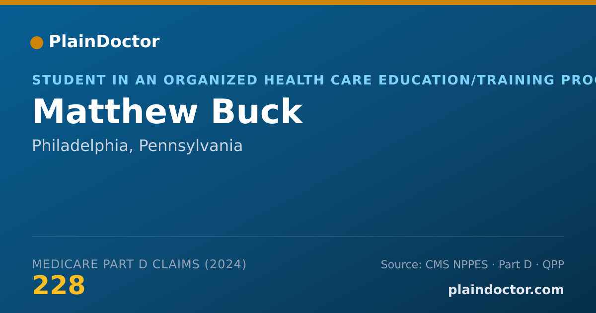 Shareable card for Matthew Buck - Student in an Organized Health Care Education/Training Program, Philadelphia, PA