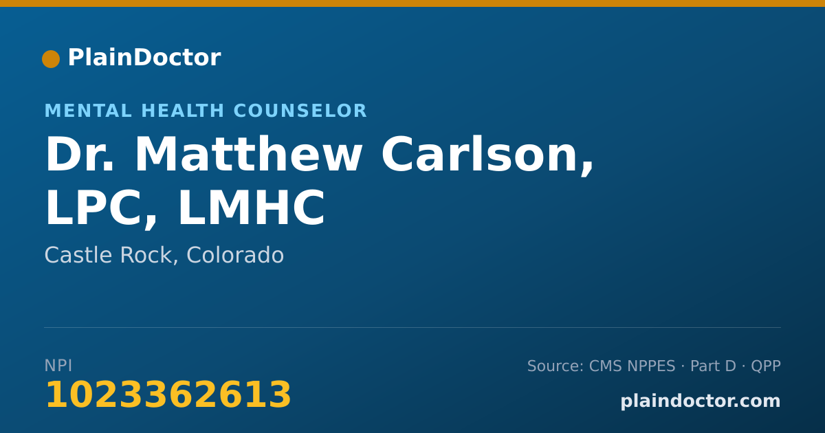 Shareable card for Matthew Carlson, LPC, LMHC - Mental Health Counselor, Castle Rock, CO