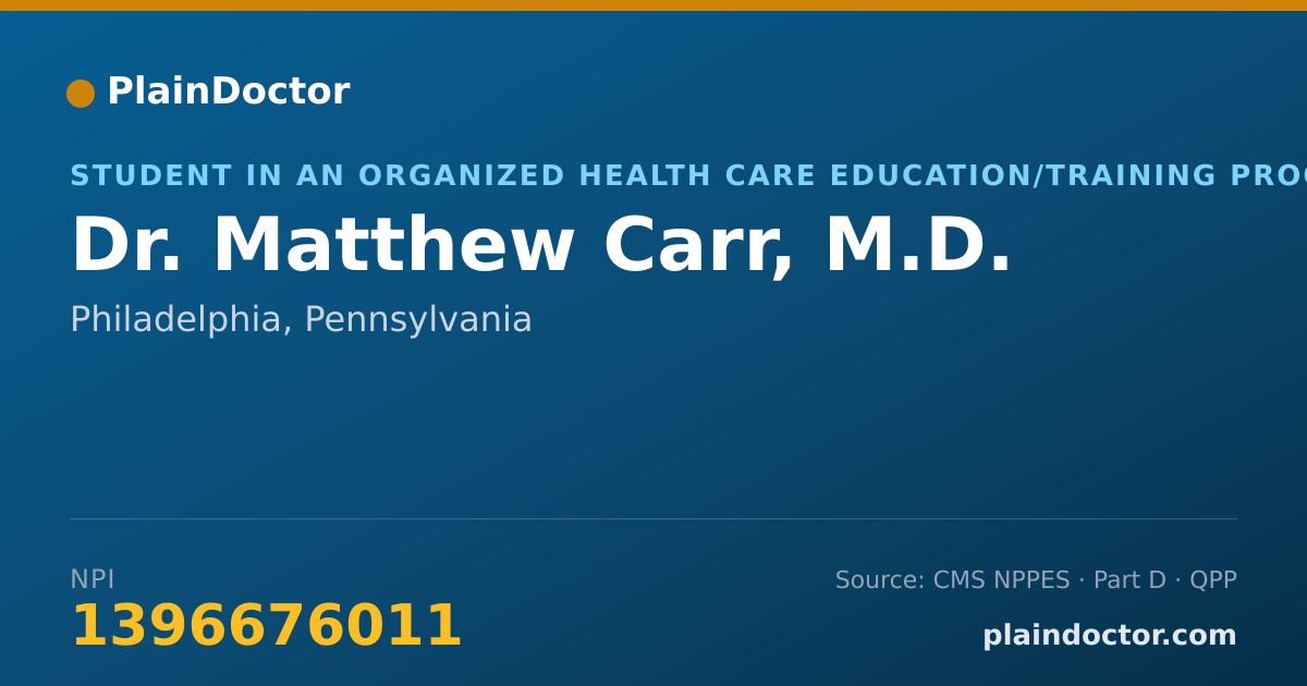 Shareable card for Matthew Carr, M.D. - Student in an Organized Health Care Education/Training Program, Philadelphia, PA
