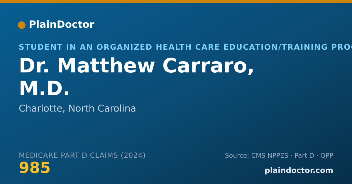 Shareable card for Matthew Carraro, M.D. - Student in an Organized Health Care Education/Training Program, Charlotte, NC