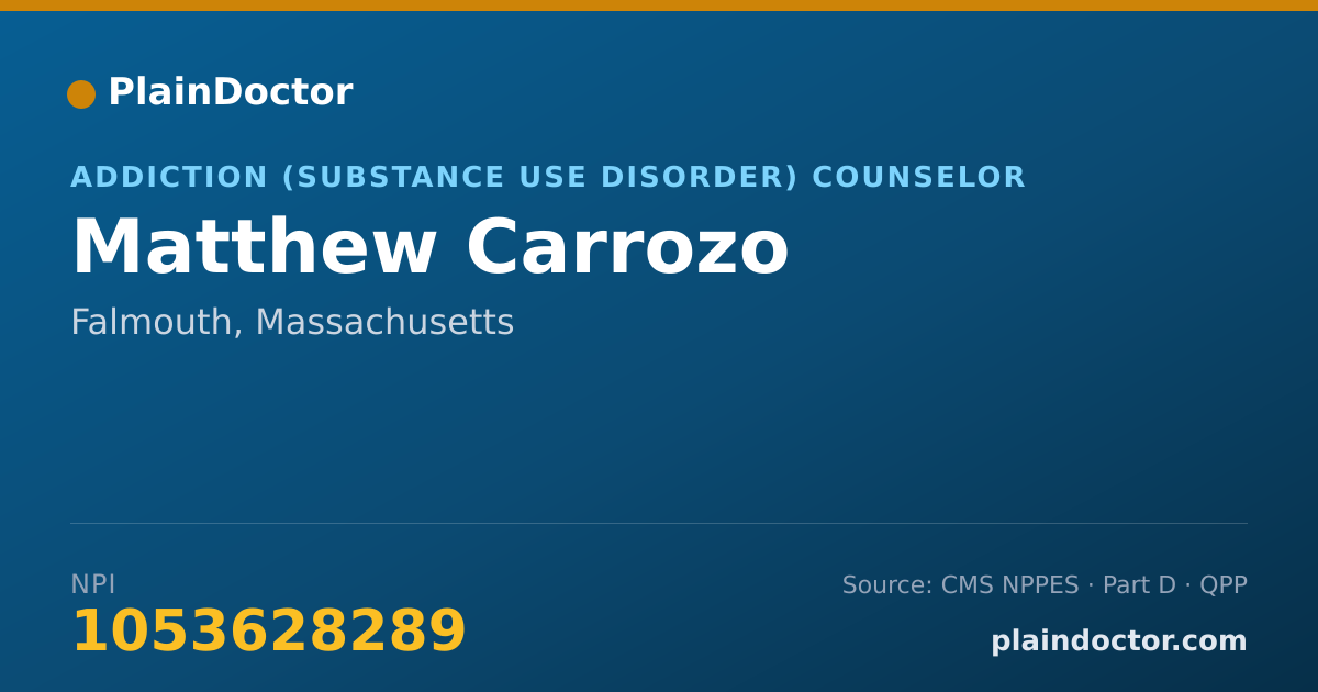 Shareable card for Matthew Carrozo - Addiction (Substance Use Disorder) Counselor, Falmouth, MA