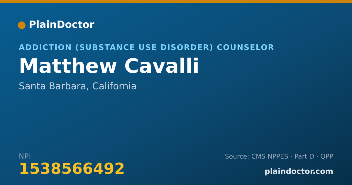 Shareable card for Matthew Cavalli - Addiction (Substance Use Disorder) Counselor, Santa Barbara, CA