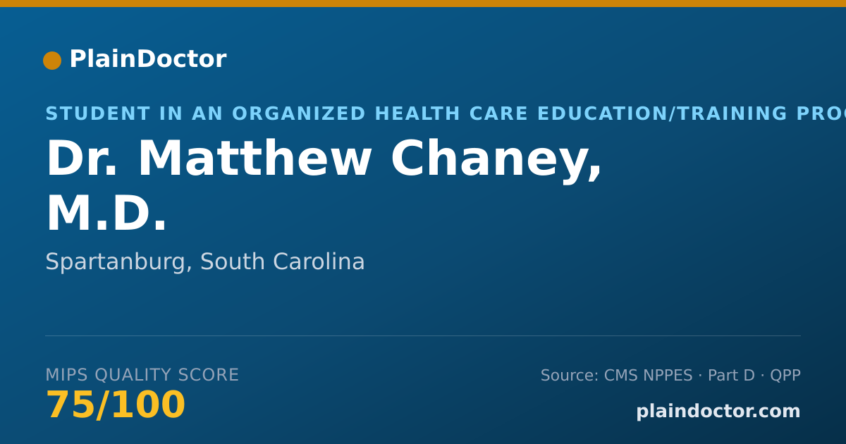 Shareable card for Matthew Chaney, M.D. - Student in an Organized Health Care Education/Training Program, Spartanburg, SC