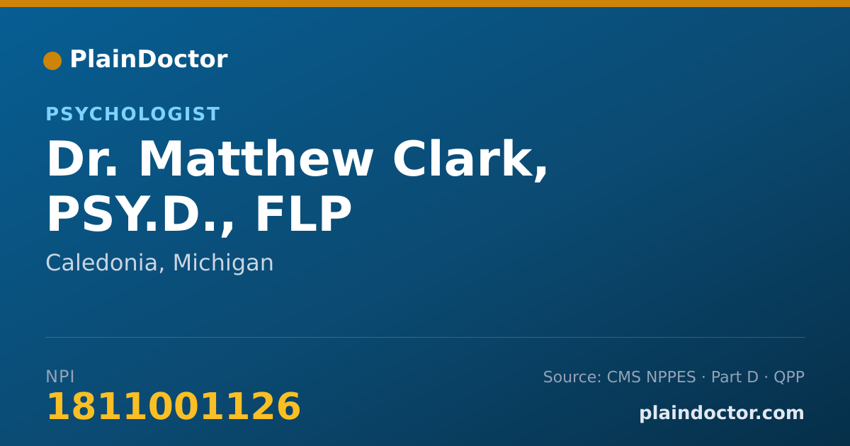 Shareable card for Matthew Clark, PSY.D., FLP - Clinical Psychologist, Caledonia, MI
