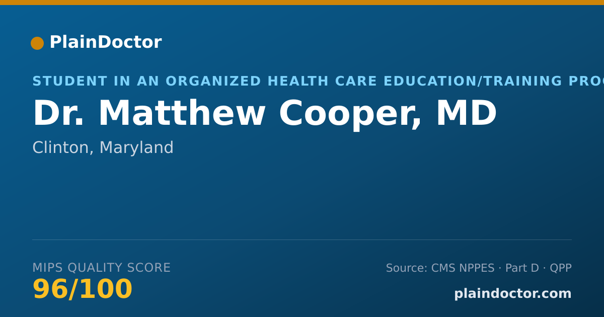 Shareable card for Matthew Cooper, MD - Student in an Organized Health Care Education/Training Program, Clinton, MD