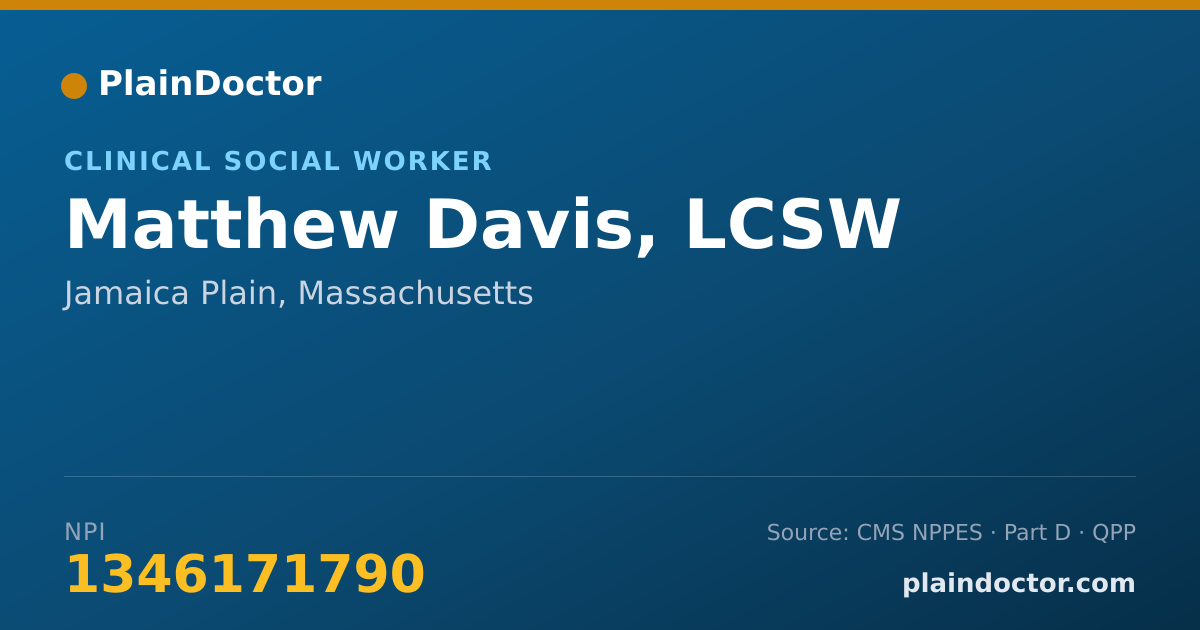 Shareable card for Matthew Davis, LCSW - Clinical Social Worker, Jamaica Plain, MA