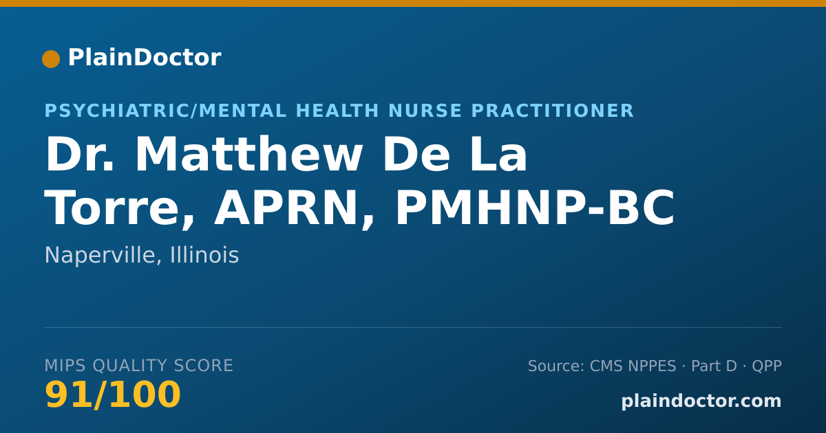 Shareable card for Matthew De La Torre, APRN, PMHNP-BC - Psychiatric/Mental Health Nurse Practitioner, Naperville, IL