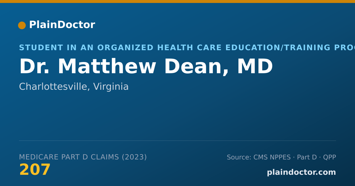 Shareable card for Matthew Dean, MD - Student in an Organized Health Care Education/Training Program, Charlottesville, VA