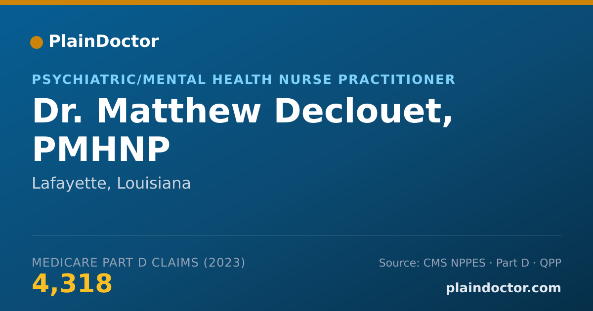 Shareable card for Matthew Declouet, PMHNP - Psychiatric/Mental Health Nurse Practitioner, Lafayette, LA