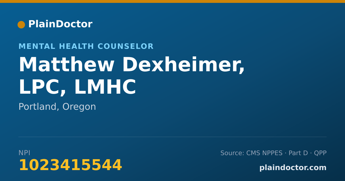 Shareable card for Matthew Dexheimer, LPC, LMHC - Mental Health Counselor, Portland, OR