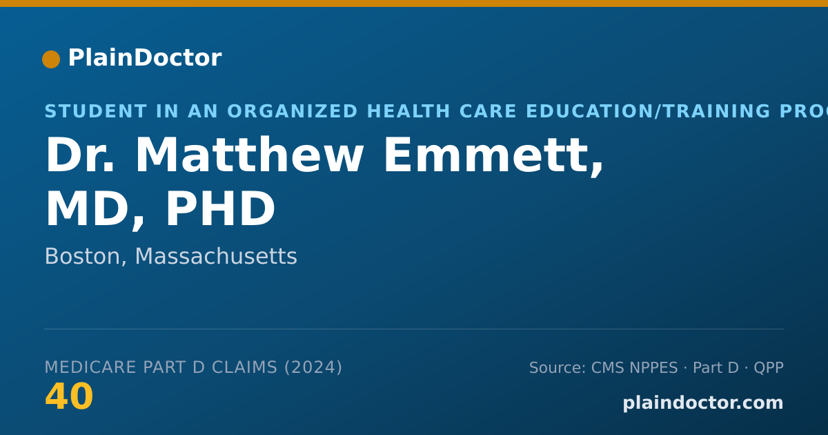 Shareable card for Matthew Emmett, MD, PHD - Student in an Organized Health Care Education/Training Program, Boston, MA