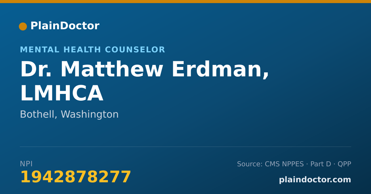 Shareable card for Matthew Erdman, LMHCA - Mental Health Counselor, Bothell, WA