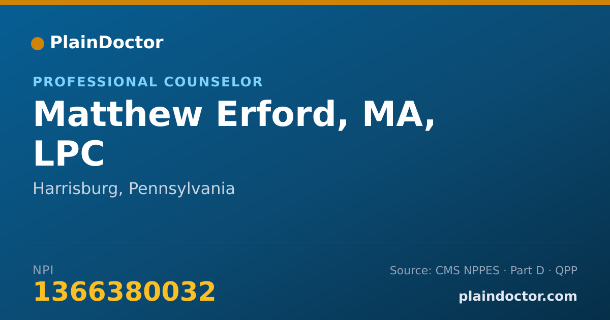 Shareable card for Matthew Erford, MA, LPC - Professional Counselor, Harrisburg, PA