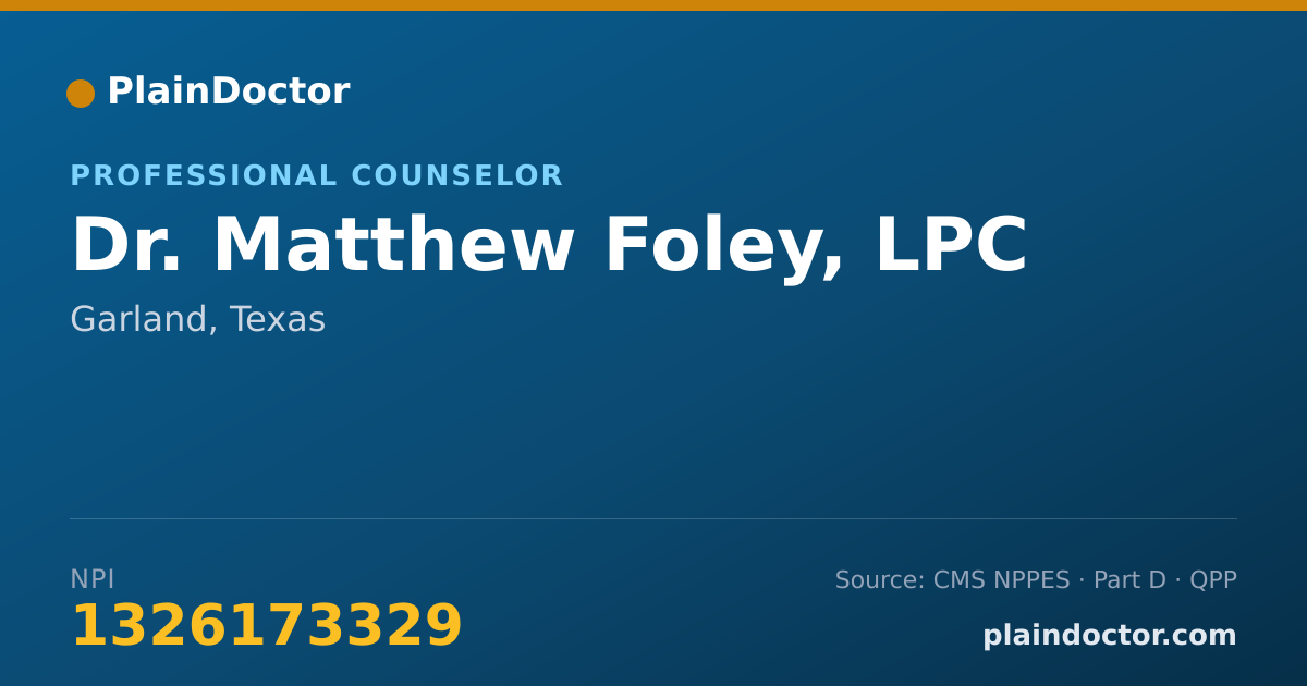 Shareable card for Matthew Foley, LPC - Professional Counselor, Garland, TX